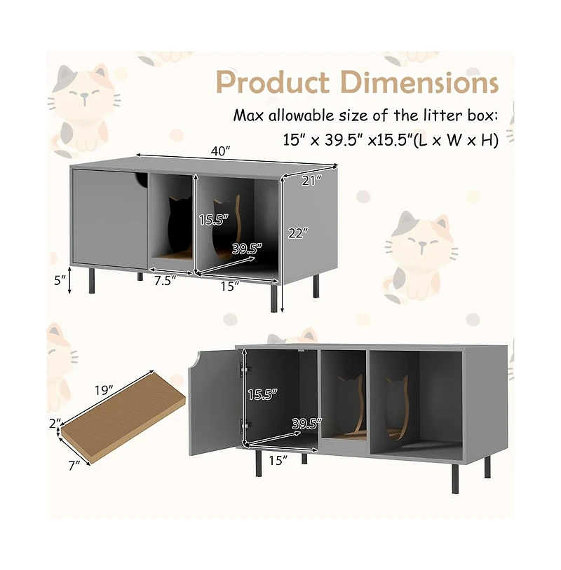 Ruie Cat Litter Box Enclosure Hidden Washroom with Detachable Scratching Board