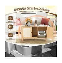 Ruie Cat Litter Box Enclosure with Double Rooms and 2 Sisal Scratching Mats