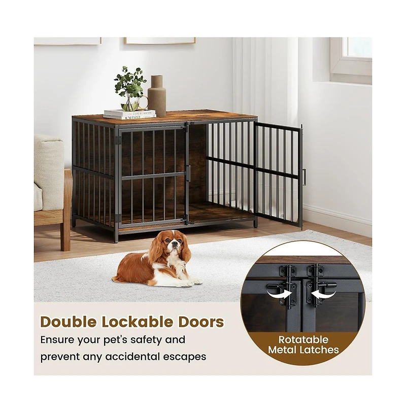 Ruie Dog Crate Furniture Kennel End Table with Dual Lockable Double Doors