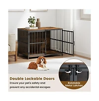 Ruie Dog Crate Furniture Kennel End Table with Dual Lockable Double Doors