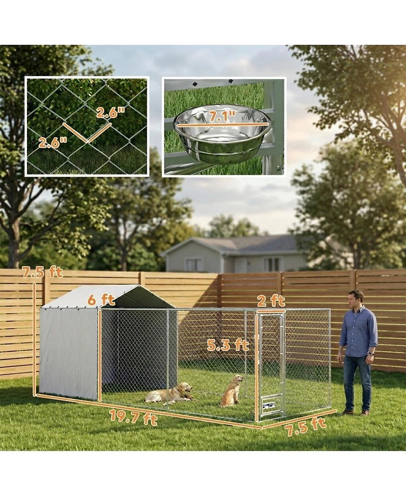 Ruie Galvanized Chain Link Outdoor Dog Kennel with Waterproof Cover