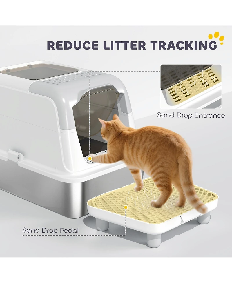 Ruie Extra Large Enclosed Stainless Steel Cat Litter Box with Scoop