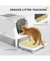 Ruie Extra Large Enclosed Stainless Steel Cat Litter Box with Scoop