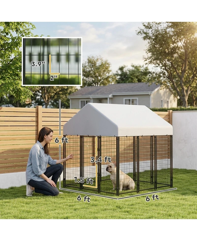 Ruie Outdoor Dog Kennel Welded Wire Dog Playpen with Roof Cover