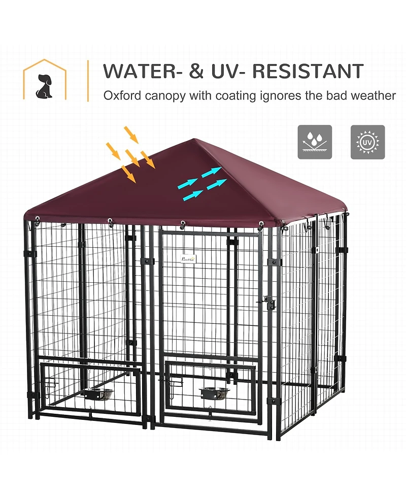Ruie Outdoor Dog Kennel Playpen with Rotating Bowls and Cover