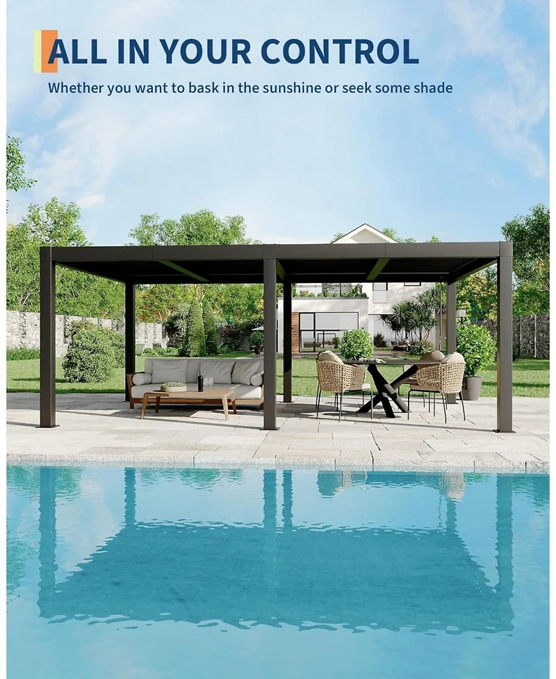 gaomon Louvered Pergola - 12 x 20 All-Aluminum Outdoor Pergolas with Adjustable Louvered Roof, Integrated Drainage System, Outdoor Gazebo