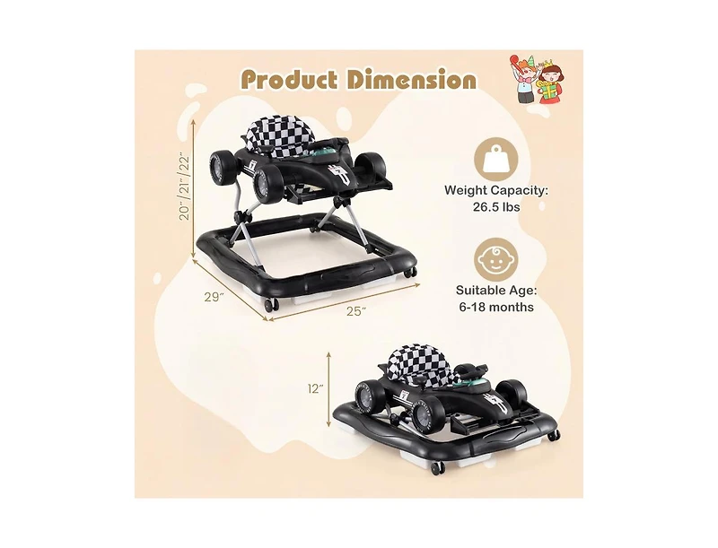 Slickblue Toddler 4-in-1 Push Walker Activity Center Height Adjustable with Music