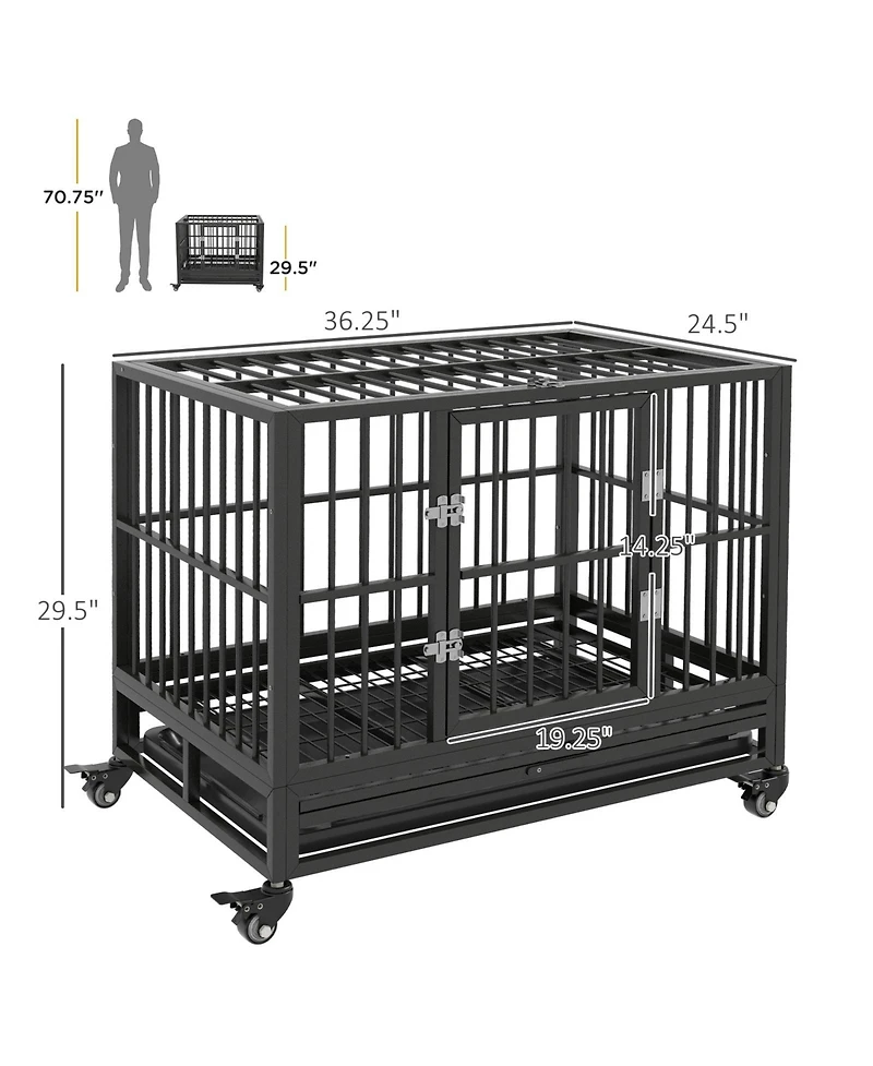 Ruie Heavy Duty Metal Dog Crate Kennel with Lockable Wheels and Tray