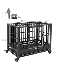 Ruie Heavy Duty Metal Dog Crate Kennel with Lockable Wheels and Tray