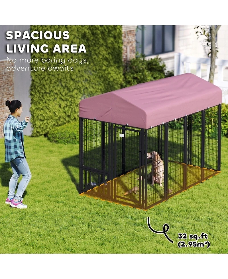 Ruie Outdoor Dog Kennel Welded Wire Dog Run with Rotating Adjustable Bowls
