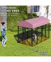Ruie Outdoor Dog Kennel Welded Wire Dog Run with Rotating Adjustable Bowls