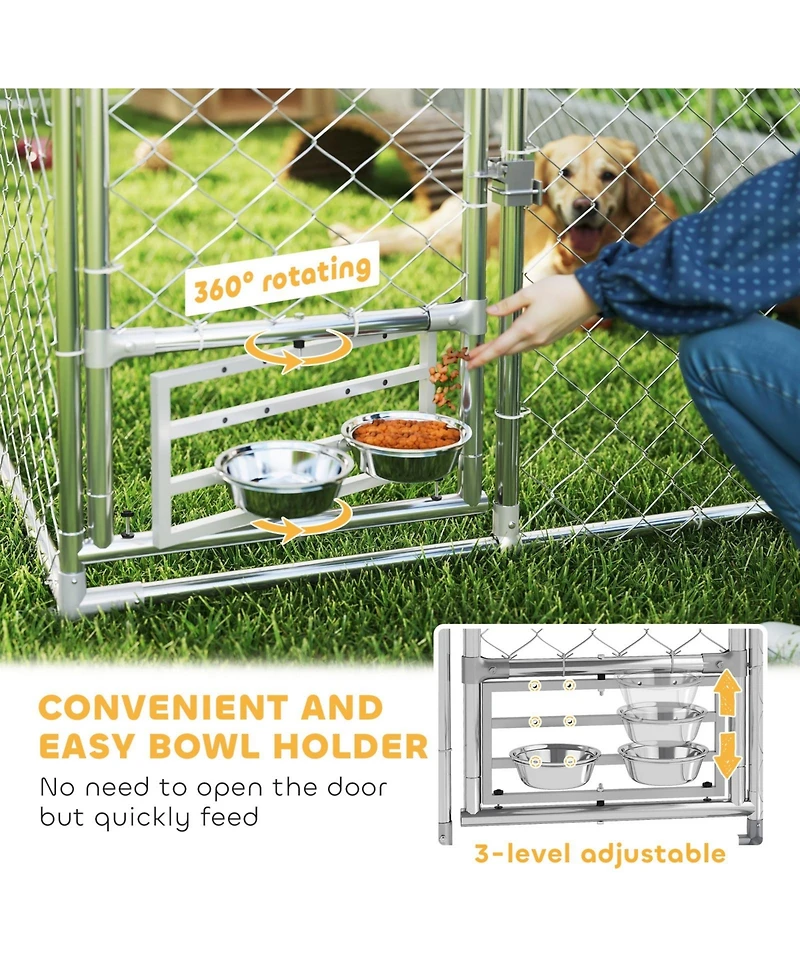 Ruie Outdoor Dog Kennel Dog Run with Rotatable Bowl Rack and Cover