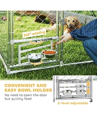 Ruie Outdoor Dog Kennel Dog Run with Rotatable Bowl Rack and Cover
