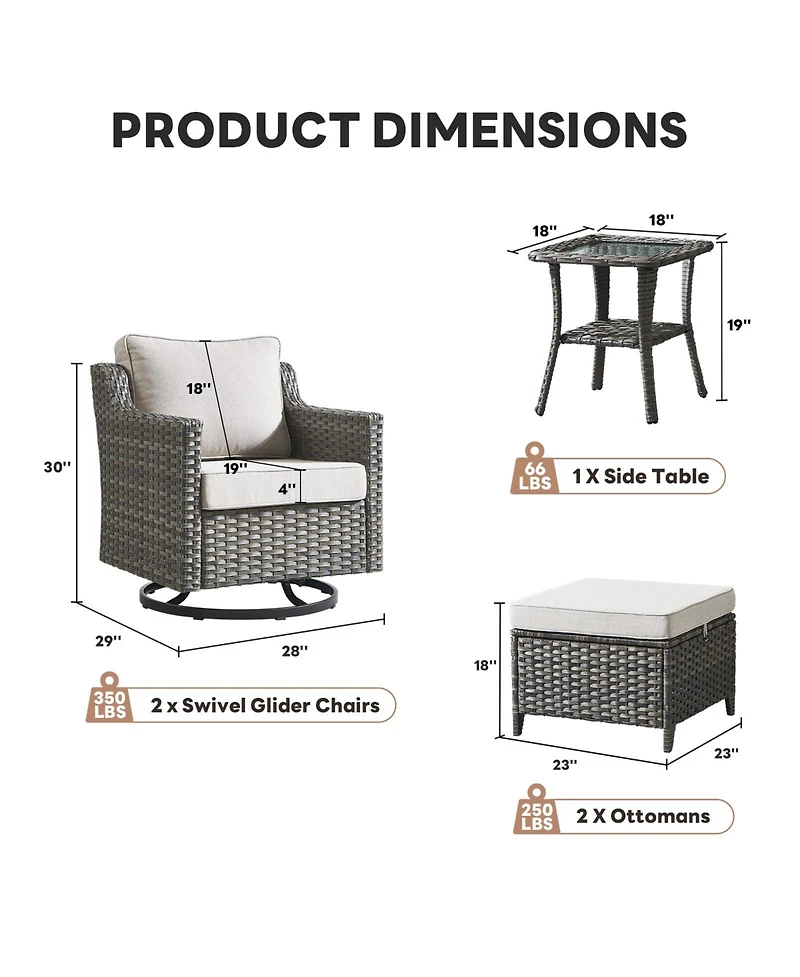 Pocassy Patio Furniture Set with Thick Cushion, Outdoor High Back Swivel Rocker Chairs, 5 Piece Wicker Conversation