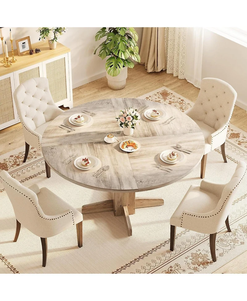 gaomon 47" Round Farmhouse Dining Table for 4-6, Wood with Sturdy Pedestal Base for Kitchen or Apartment