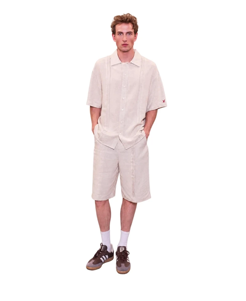Pcfg Men's Daydreamers Short Sleeve Linen Shirt With Stitch Detail