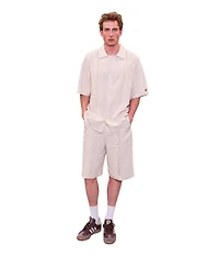 Pcfg Men's Daydreamers Short Sleeve Linen Shirt With Stitch Detail