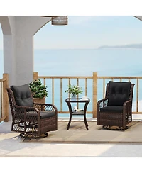 Sugift 3 Pieces Patio Furniture Set Pe Wicker Swivel Glider Chairs with 2-Tier Side Table and Cushions