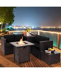 Sugift 5-Piece Patio Furniture Set with 30 in Gas Fire Pit Table and Wicker Loveseats