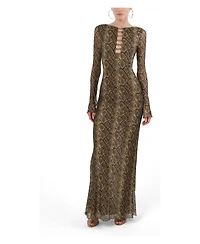 Nocturne Women's Snake Print Ring Detail Long Sleeve Maxi Dress