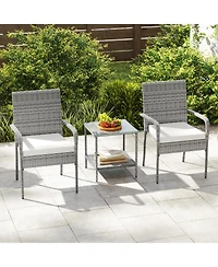Sugift 3 Piece Patio Furniture Set with Seat Cushions and Tempered Glass Tabletop for Balcony