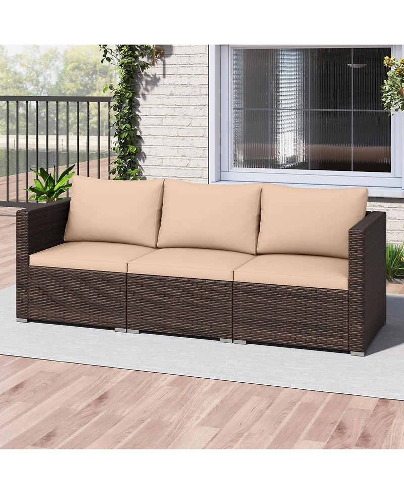 Sugift 3 Pieces Patio Sectional Sofa Set with Soft Cushions