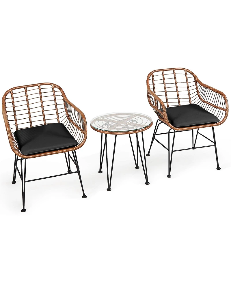 Sugift 3 Pieces Patio Rattan Bistro Set with Cushion