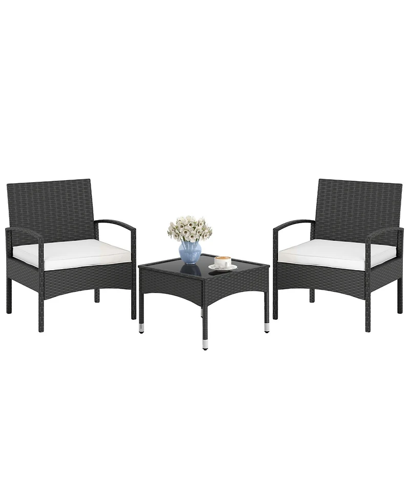 Sugift 3-Piece Patio Furniture Set Rattan Bistro Chairs with Table
