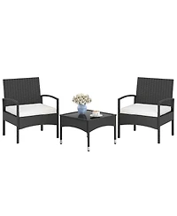 Sugift 3-Piece Patio Furniture Set Rattan Bistro Chairs with Table