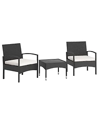 Sugift 3-Piece Patio Furniture Set Rattan Bistro Chairs with Table