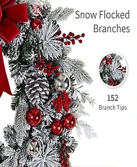 Puleo International 32" Pre-Lit Flocked Artificial Christmas Wreath