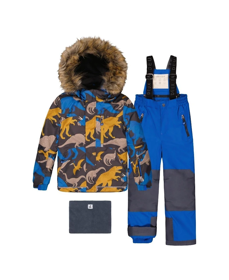 Deux par Deux Little and Big Boy Two Piece Play Snowsuit Dinosaur Print with Pants