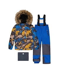 Deux par Deux Little and Big Boy Two Piece Play Snowsuit Dinosaur Print with Pants