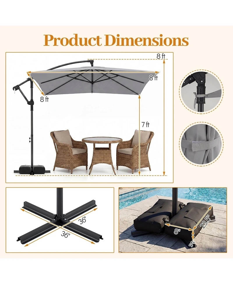 Sugift Offset Cantilever Square Patio Umbrella with 360 Rotation and Crank