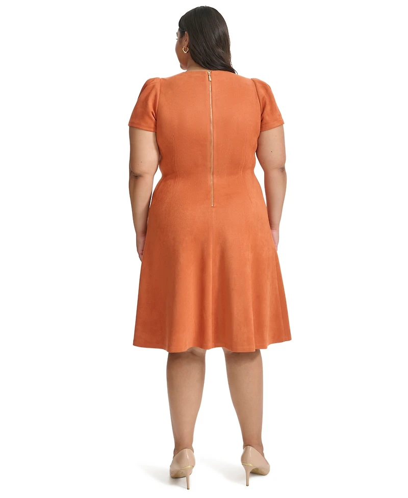 Calvin Klein Plus Scuba Seamed Crewneck Fit & Flare Dress