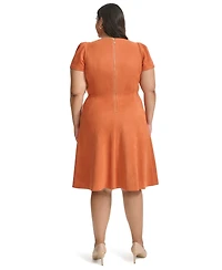 Calvin Klein Plus Scuba Seamed Crewneck Fit & Flare Dress