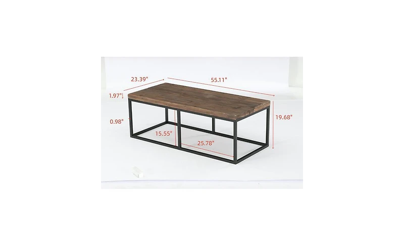 Tribesigns 55" Rustic Solid Wood Coffee Table with Iron Frame, Industrial Farmhouse Rectangular Coffee Table for Living Room
