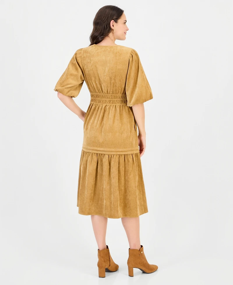 Robbie Bee Women's Corduroy Smocked-Waist Tiered Dress