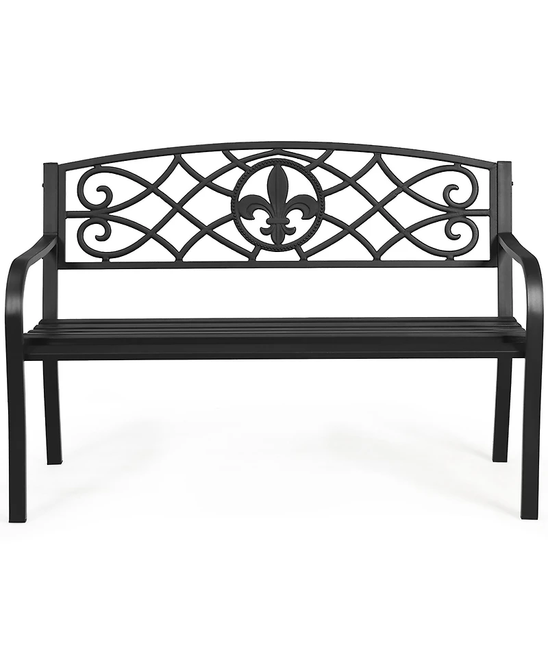 Patio Garden Bench Park Yard Outdoor Furniture Steel Slats Porch Chair Seat