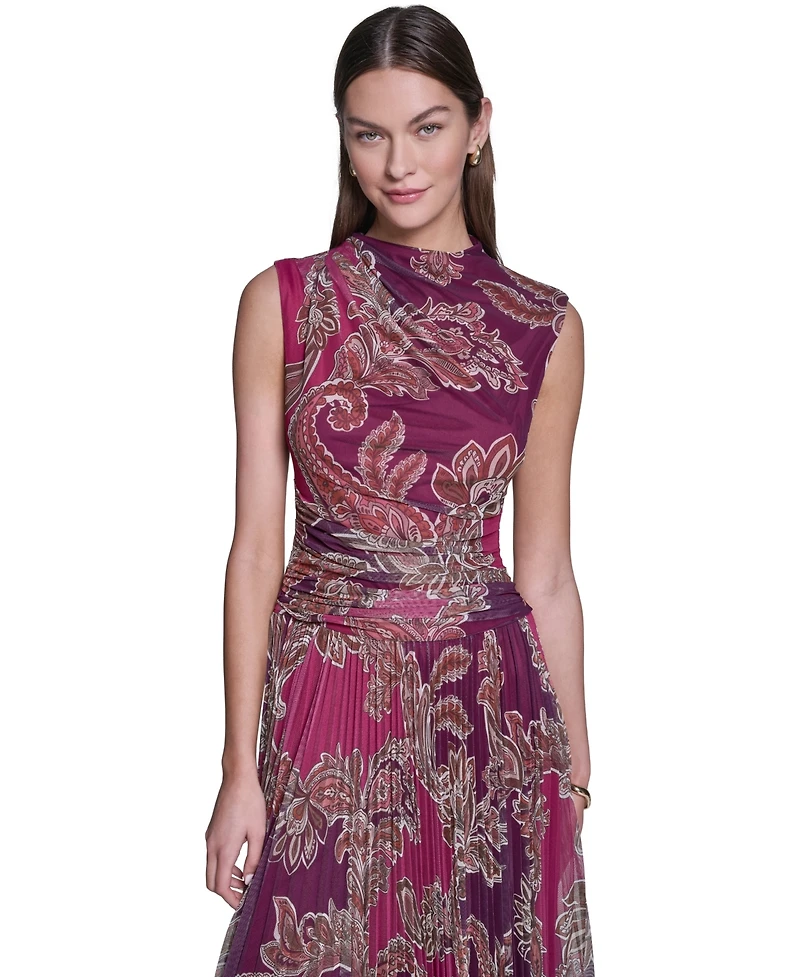 Halston Women's Mock Neck Mesh Midi Dress
