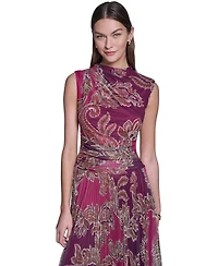 Halston Women's Mock Neck Mesh Midi Dress
