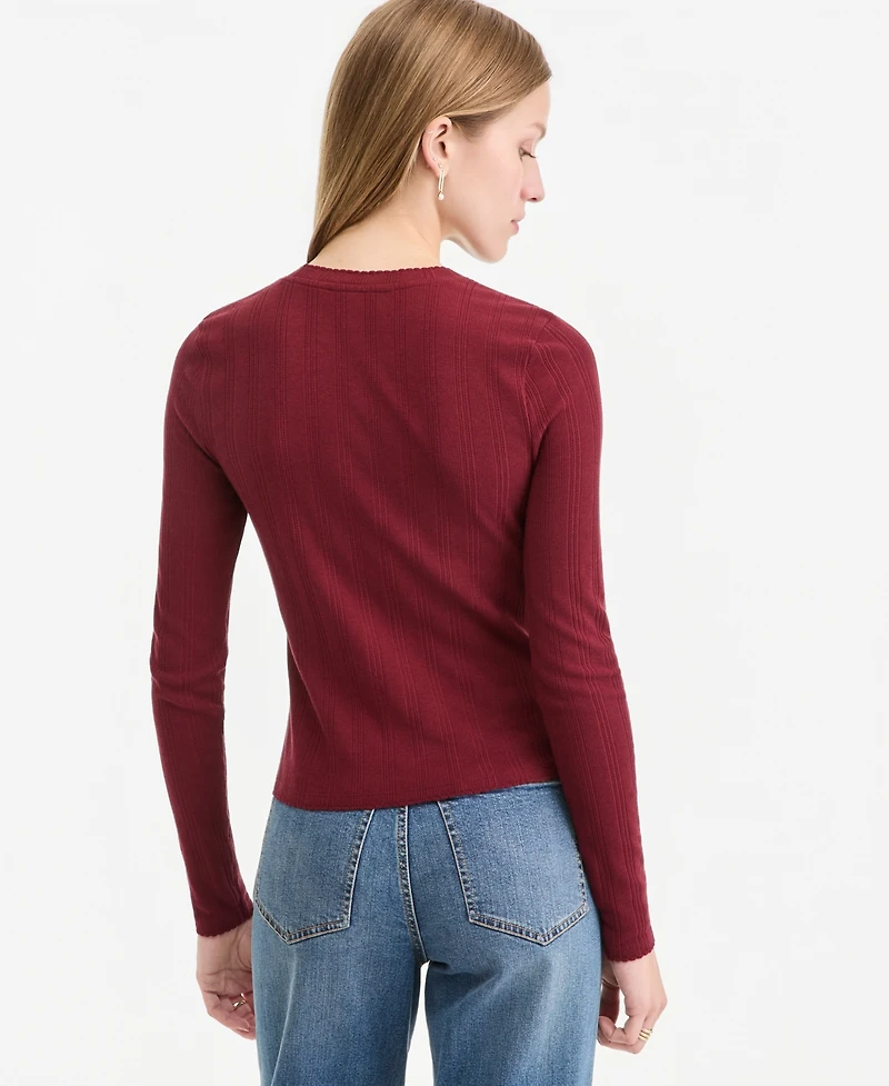 On 34th Women's Long-Sleeve Pointelle Cropped Romy T-Shirt, Macy's Exclusive