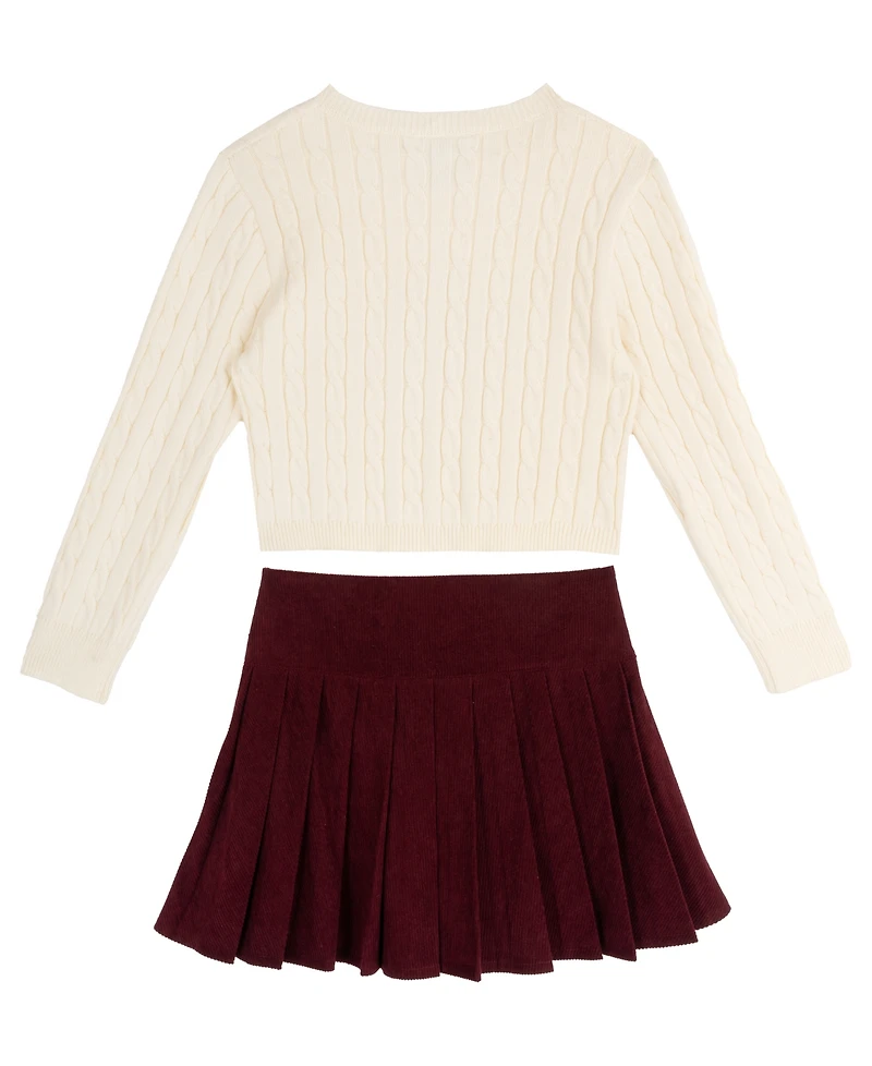 Tween Diva Girls' 7-12 Cable-Knit Sweater, Plaid Star Skort and Bracelet, 3-Piece Set