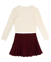 Tween Diva Girls' 7-12 Cable-Knit Sweater, Plaid Star Skort and Bracelet, 3-Piece Set