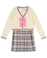 Rare Editions Girls' 2T-6X Plaid Skort Dress and Cable-Knit Cardigan, 2-Piece Set
