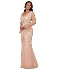 Lara Women's Long Bell sleeve V-neck Beaded Gown