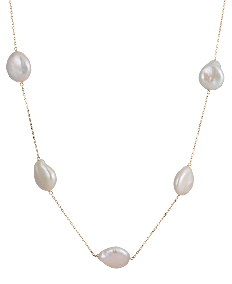 Belle de Mer Cultured Freshwater Pearl (13-14mm) Baroque Station Necklace in 10k Yellow Gold