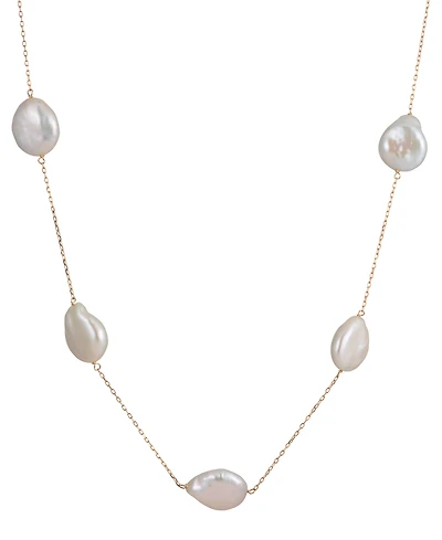 Belle de Mer Cultured Freshwater Pearl (13-14mm) Baroque Station Necklace in 10k Yellow Gold