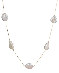 Belle de Mer Cultured Freshwater Pearl (13-14mm) Baroque Station Necklace in 10k Yellow Gold