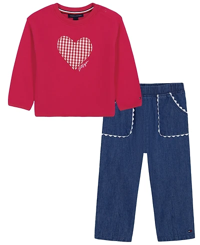 Tommy Hilfiger Baby Girls' Long-Sleeve T-Shirt and Pants, 2-Piece Set